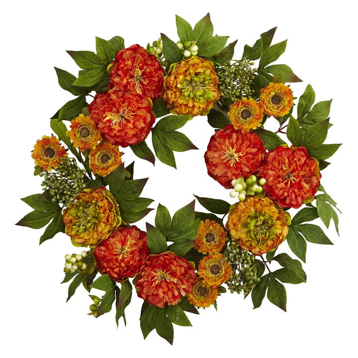 Hivvago 24" Peony and Mum Wreath
