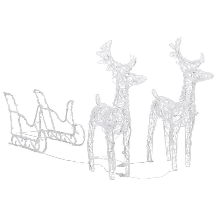 2pc Outdoor Christmas Reindeer with Sleigh, 160 Warm White LED Lights - Benzara