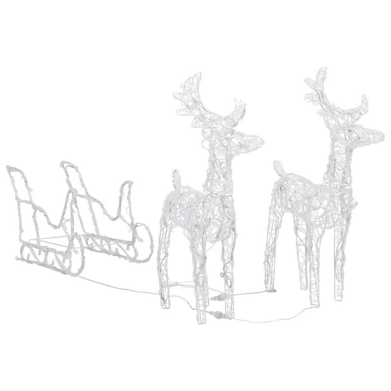 2pc Outdoor Christmas Reindeer with Sleigh, 160 Warm White LED Lights - Benzara