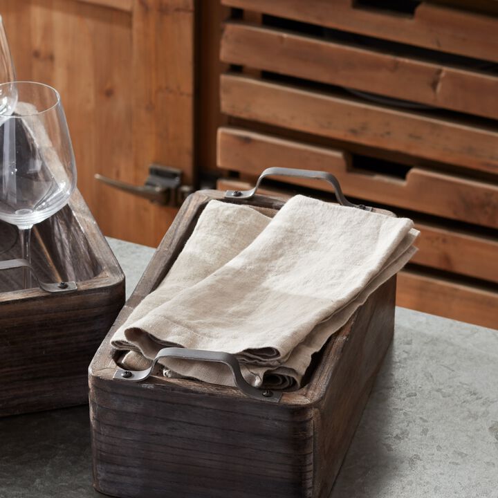 Wooden Box Tray With Metal Handle Accent (Set of 2)
