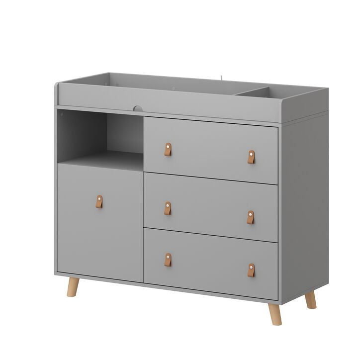 4-Drawer Gray Wood Kids Dresser Changing Table Dresser Storage Cabinet With Shelves 38 in. H x 45 in. W x 18 in. D
