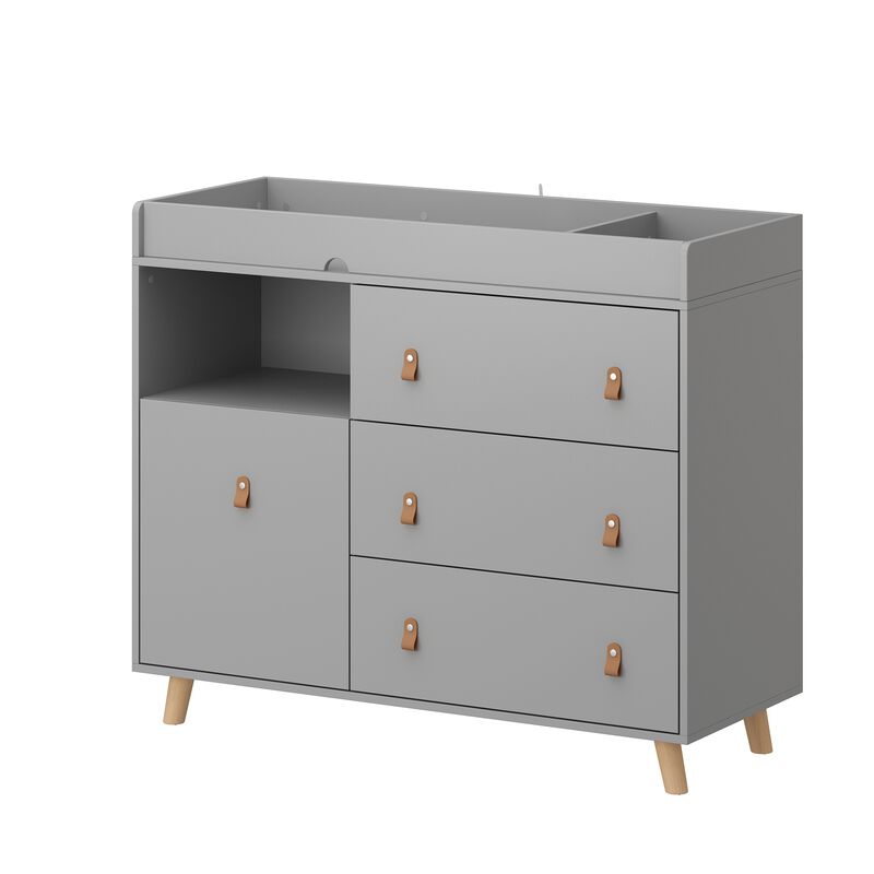 4-Drawer Gray Wood Kids Dresser Changing Table Dresser Storage Cabinet With Shelves 38 in. H x 45 in. W x 18 in. D