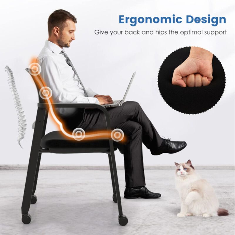 Hivvago Set of 2 Stackable Rolling Office Chairs with Mesh Backrest