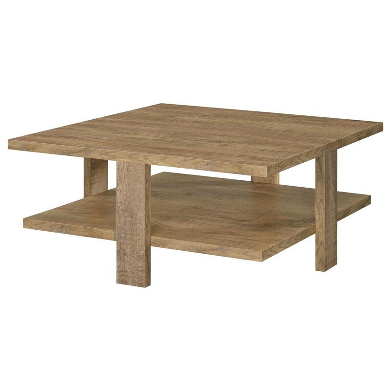 Dew 36 Inch Side Coffee Table, Lower Shelf, Engineered Wood, Mango Brown - Benzara