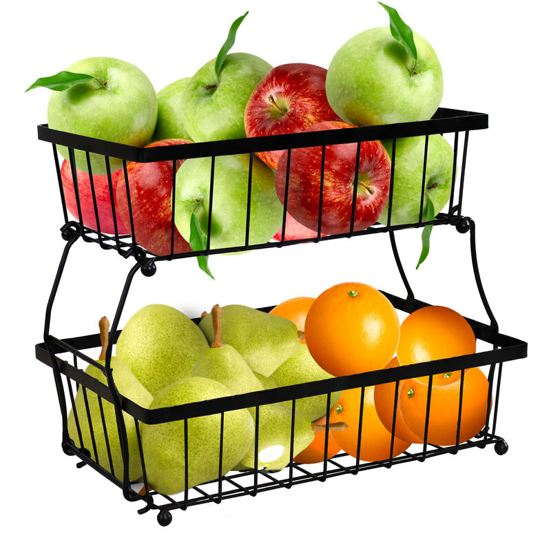 Sunnydaze 2-Tier Metal Wire Collapsible Tabletop Storage Basket - Black