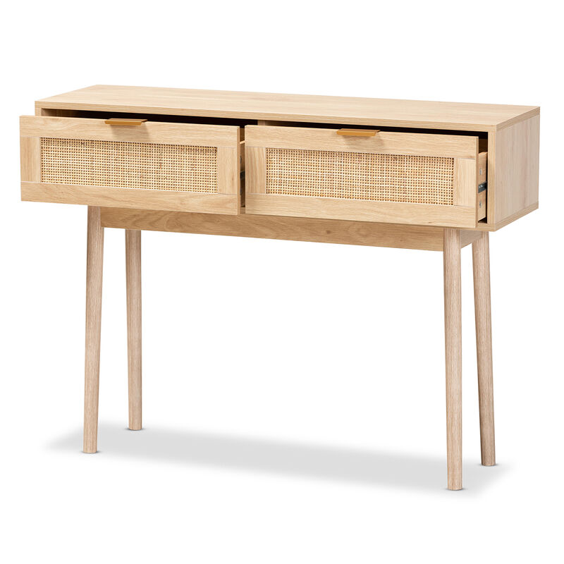 Baxton Studio Baird Mid Century Light Oak Brown Finished Wood 2 Drawer Console Table