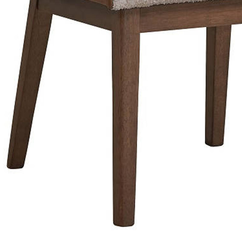 25 Inch Side Dining Chair Set of 2, Wingback, White Boucle, Walnut Brown - Benzara
