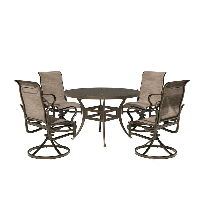 Mondawe 5 Pieces Outdoor Patio Dining Set with 48"W Round Dining Table & 4 Swivel Rocking Chairs