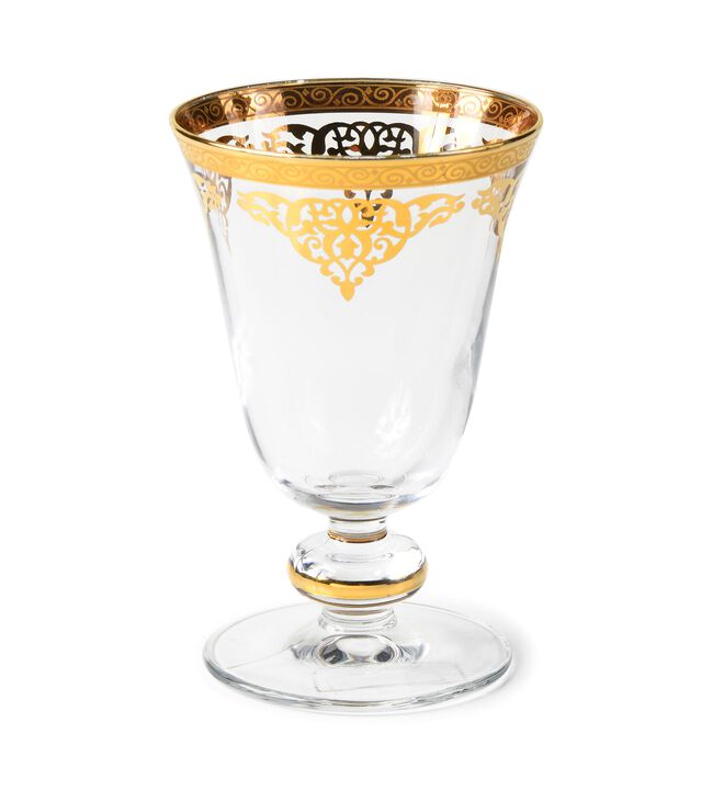 Short Stem Glasses with Gold Design, Set of 6