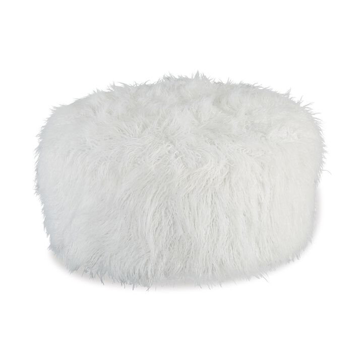 Lacey Oversized Accent Ottoman, White Faux Fur, Soft Cushion, 39 Inch - Benzara