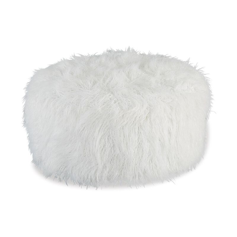 Lacey Oversized Accent Ottoman, White Faux Fur, Soft Cushion, 39 Inch - Benzara