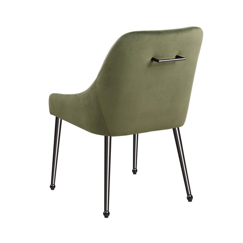 Maya Dining Side Chair Set of 2, Slope Arms, Black Metal, Green Velvet - Benzara