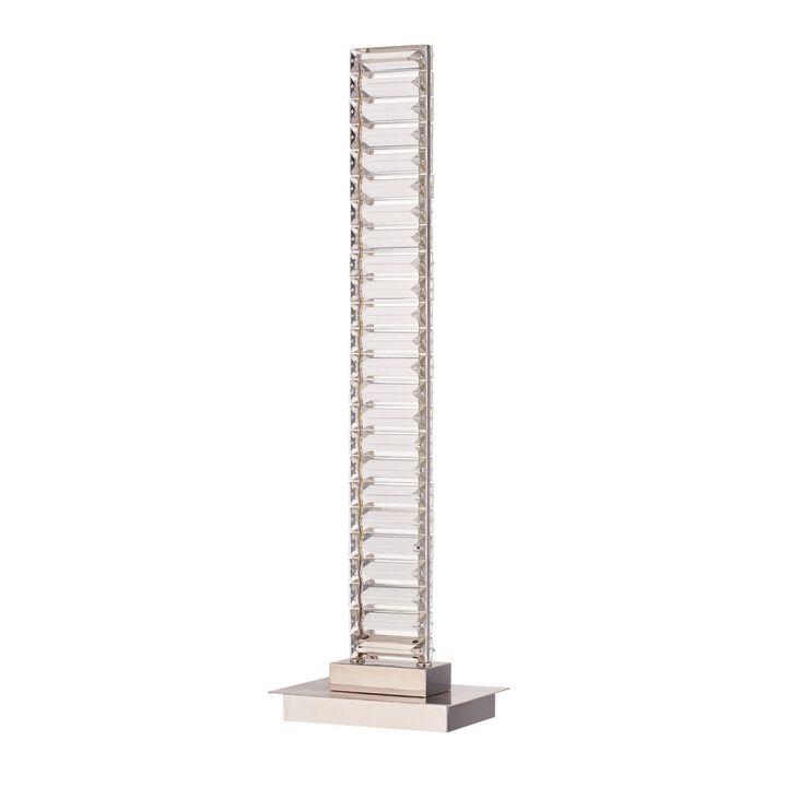 Lizy 24 Inch Table Lamp with Crystal, LED Metal Frame, Nickel Finish - Benzara