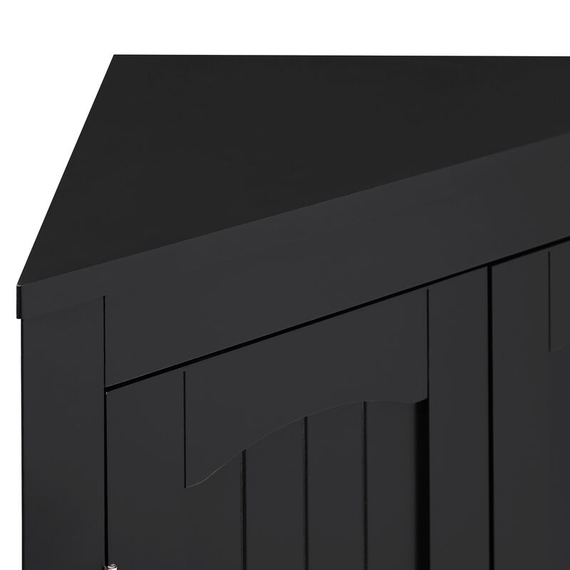 Black Wood 32.3 in.H Storage Corner Cabinet with Shelves