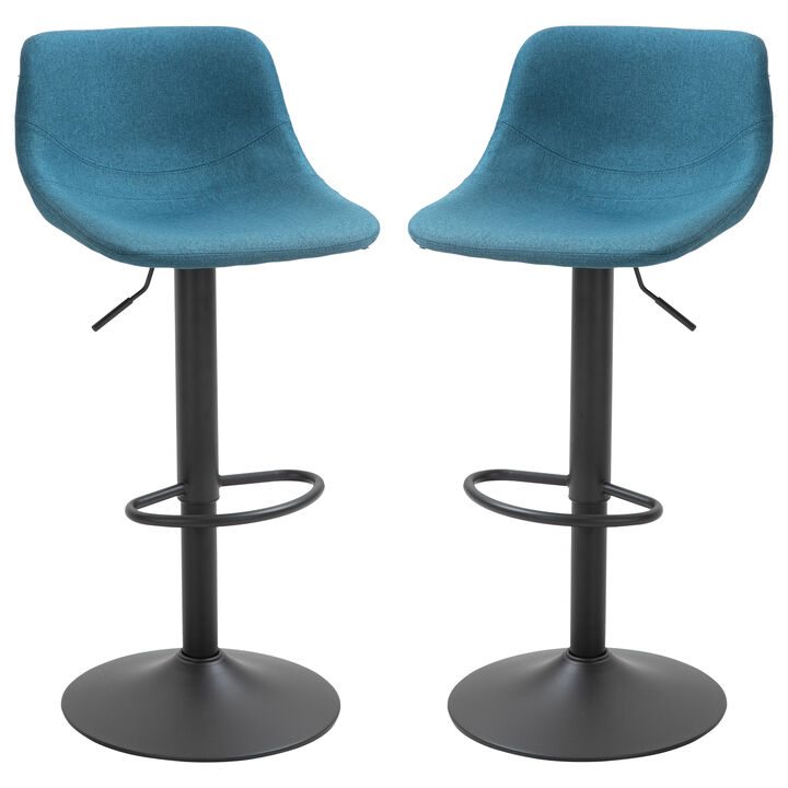 HOMCOM Adjustable Bar Stools, Swivel Bar Height Chairs Barstools Padded with Back for Kitchen, Counter, and Home Bar, Set of 2, Blue