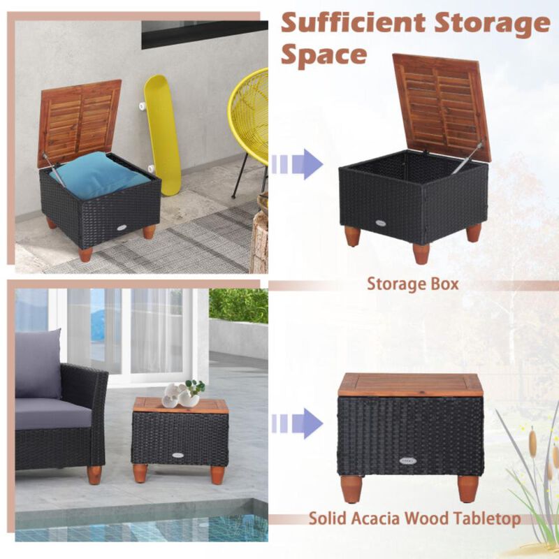 Hivvago 3 Pieces Patio Wicker Furniture Set with Cushions and Acacia Wood Coffee Table Outdoor