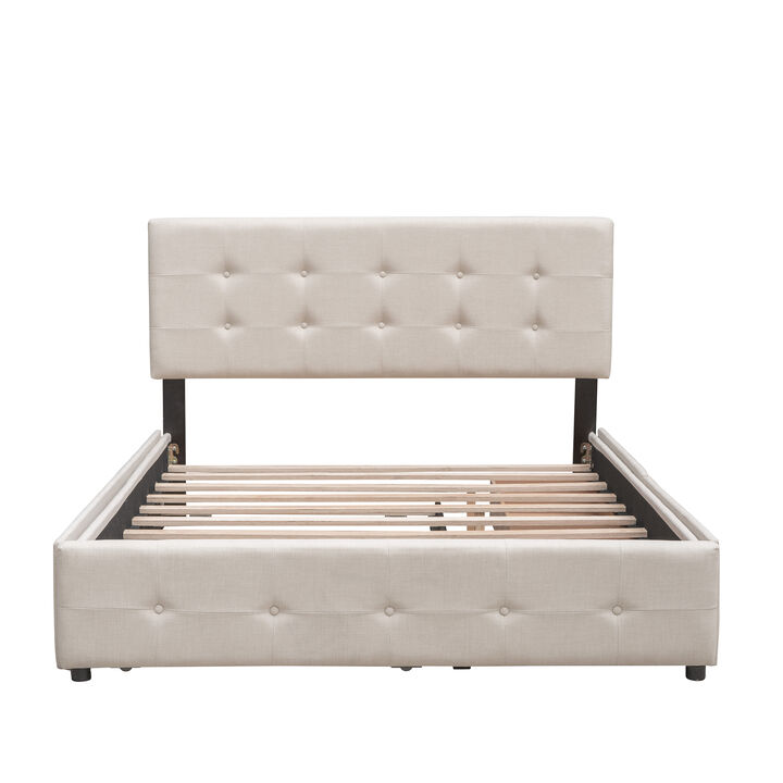 Merax Upholstered Platform Bed with 2 Drawers and 1 Twin XL Trundle