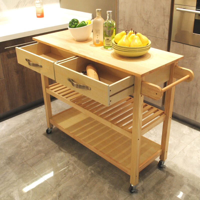 Streamdale Mobile Kitchen Island with Lockable Wheels & Wood Top