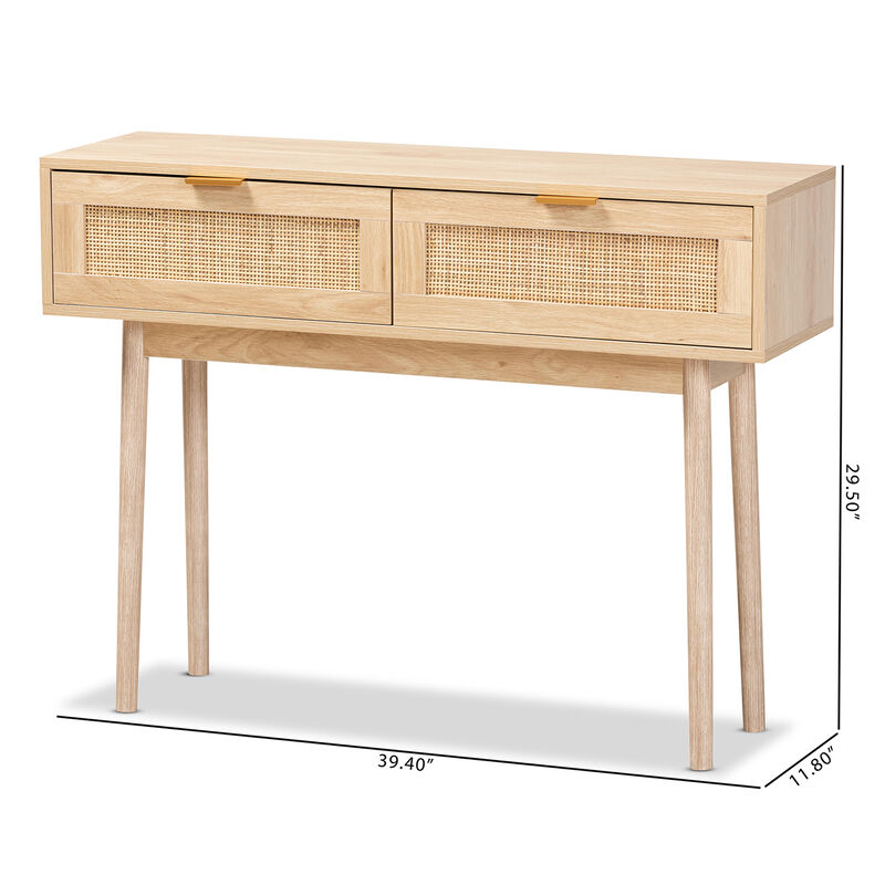 Baxton Studio Baird Mid Century Light Oak Brown Finished Wood 2 Drawer Console Table