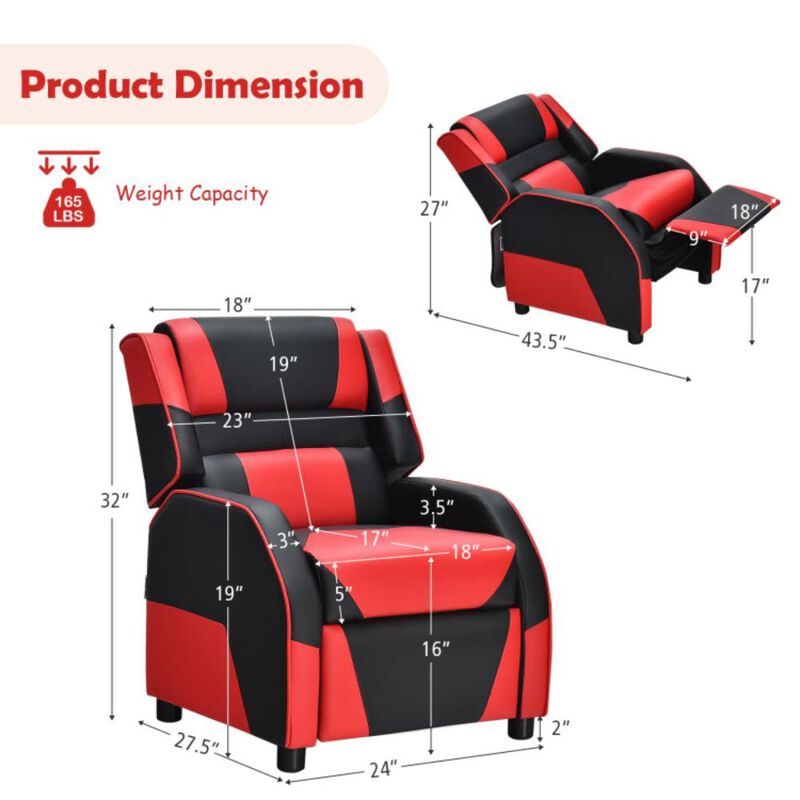 Hivvago Kids Youth PU Leather Gaming Sofa Recliner with Headrest and Footrest