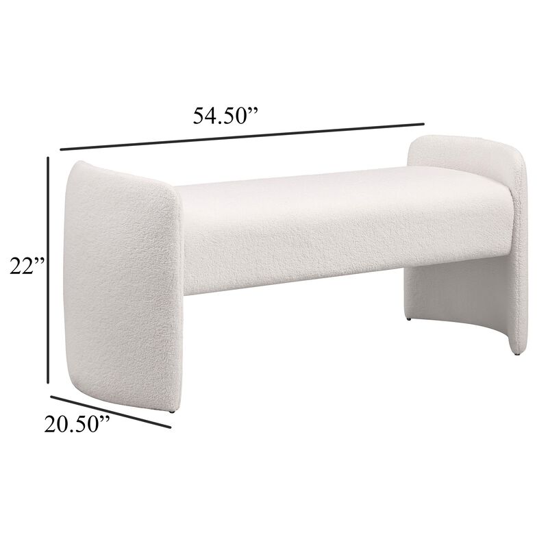 Perie Accent Bench, Modern Ivory Boucle, Soft Foam Cushions, 55 Inch - Benzara