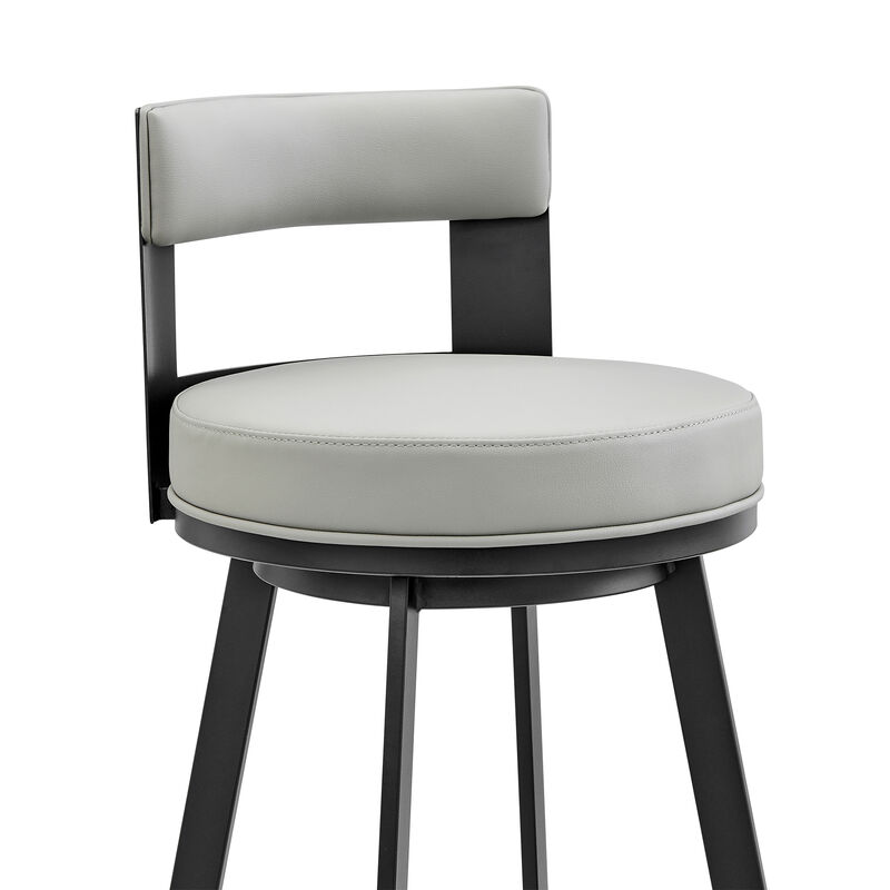 Lynof Swivel Stool in Silver Metal with Grey Faux Leather