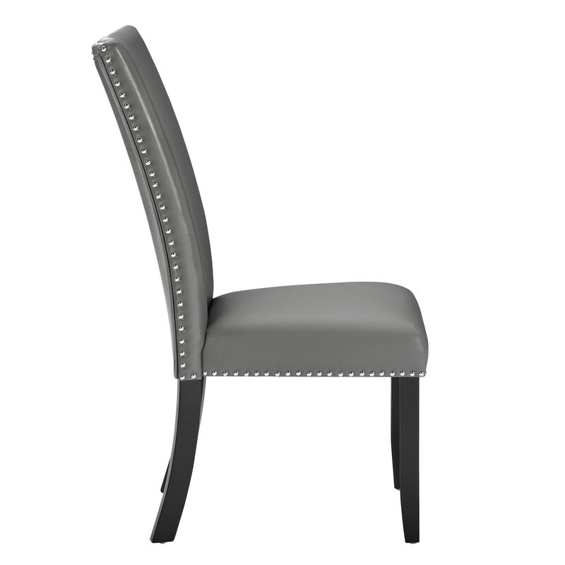 Lira Dining Chairs Set of 2, Nailhead Trim Gray Fabric, Solid Wood - Benzara