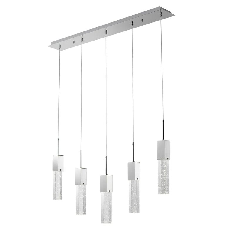Sparkling Night Chandelier Chrome Metal and Acrylic 5 LED Light Dimmable