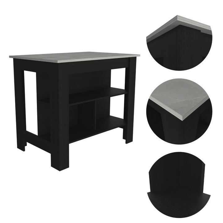 Streamdale Cala Kitchen Island, Four Legs, Three Shelves - Black Ibiza Marble