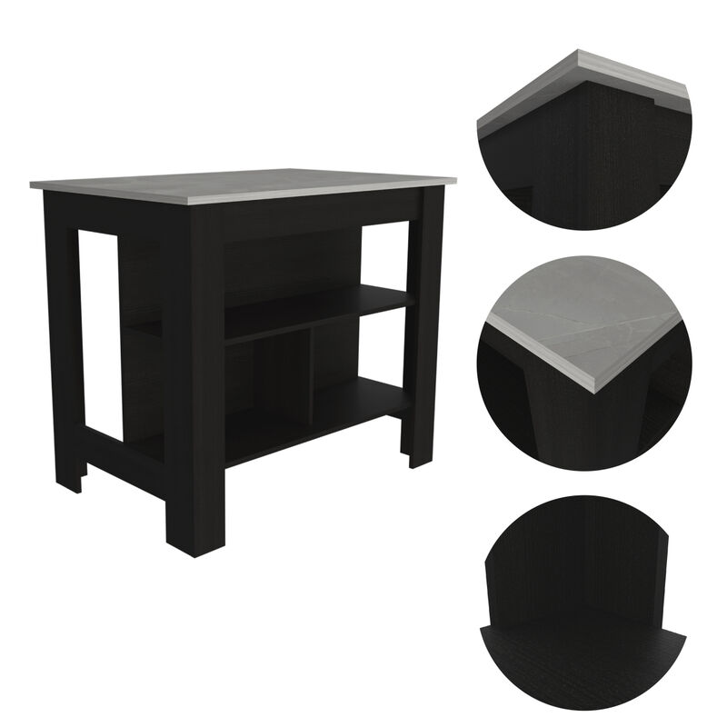 Streamdale Cala Kitchen Island, Four Legs, Three Shelves - Black Ibiza Marble