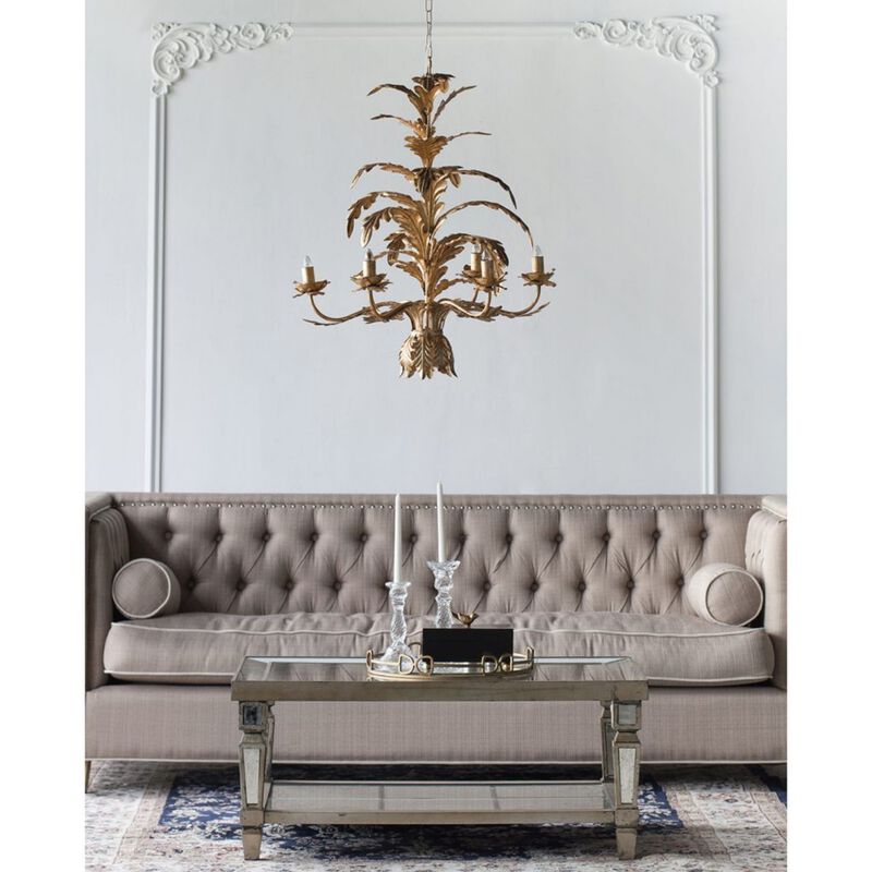 29.75" Gold and Clear Classic Style Six Light Chandelier