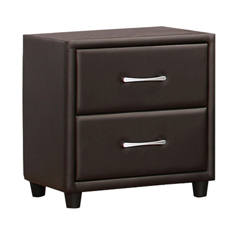 2 Drawer Nightstand In Wood And PVC, Black-Benzara