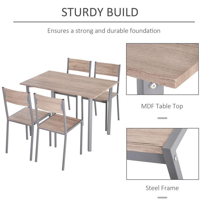 Modern Natural/Grey Dining: 5-Piece Kitchen Table & Chairs Set