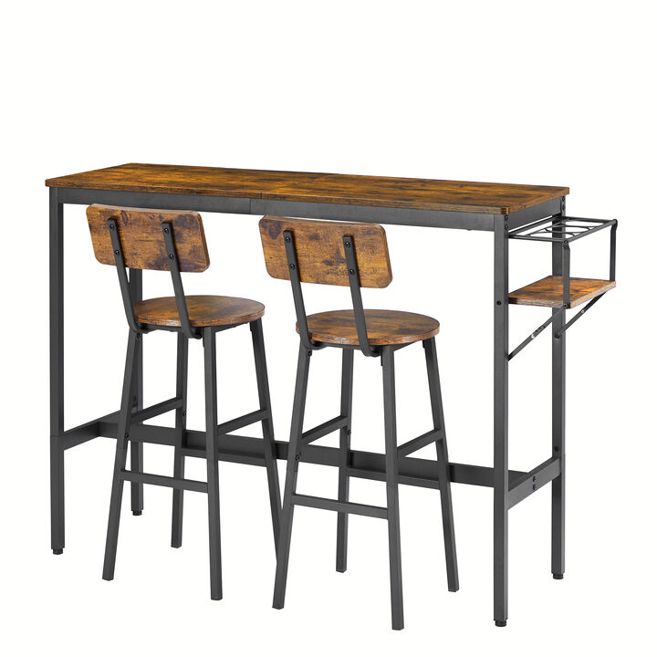 Streamdale Rustic Bar Table Set with Wine Rack