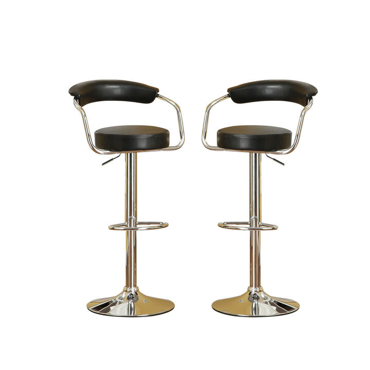 Set of 2 Faux Leather Bar Stools with Chrome Base, Black