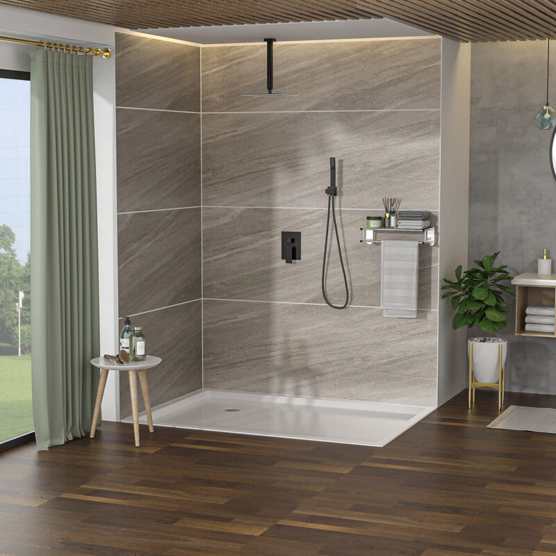 Ceiling Shower Set - 12 Inch Square Shower Set, Dual Shower Heads, Oil Rubber Bronze