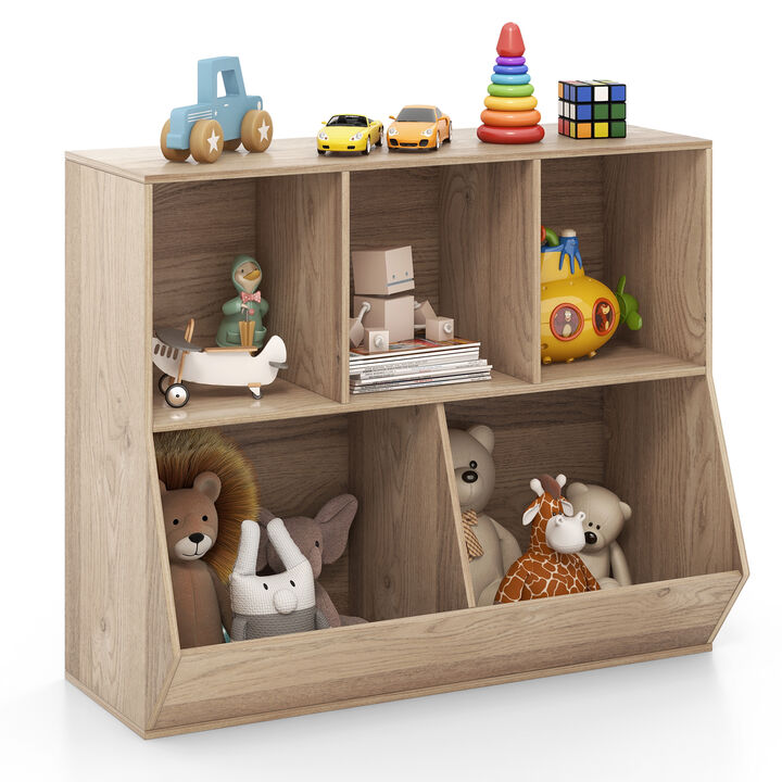 5-Cube Wooden Toy Storage Organizer for Kids with Anti-Tipping Safety Kits