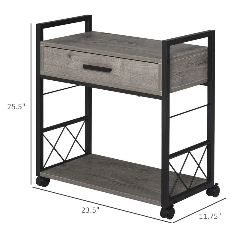 Gray Bedside Table: Rustic Wood Side Table with Drawer and Wheels
