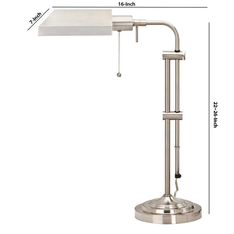 Metal Rectangular Desk Lamp with Adjustable Pole, Silver-Benzara