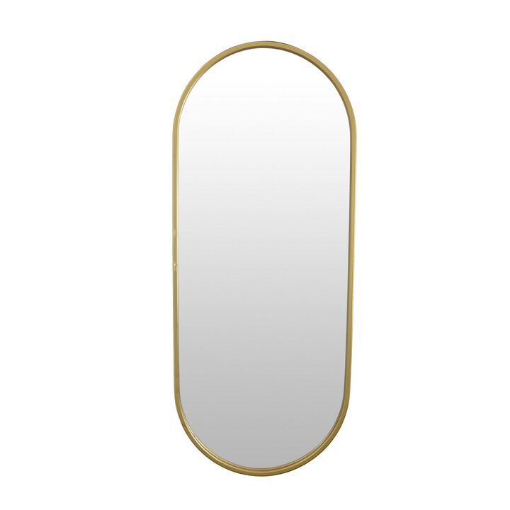 Fenny Wall Mounted Mirror Decor, Oval Shape, 16 x 40, Gold Metal - Benzara