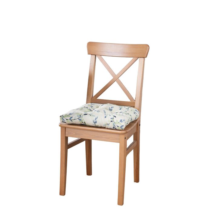 Ellis Vintage Stylish Medium Scale Printed Vine Pattern Poly Filled Non Skid Backing Chairpad 16"x16" Azure