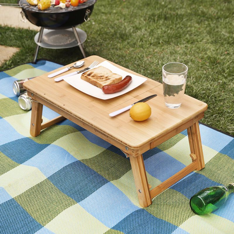 Multi-Function Lap Desk Table with Adjustable Tilting Top and Storage Drawer - Foldable Bamboo Wood Bed Tray