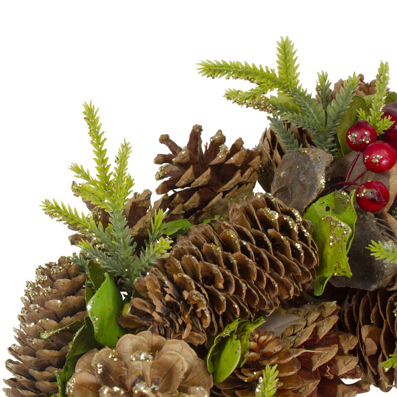 Green and Brown Pine Cone and Berry Christmas Wreath - 13" Unlit