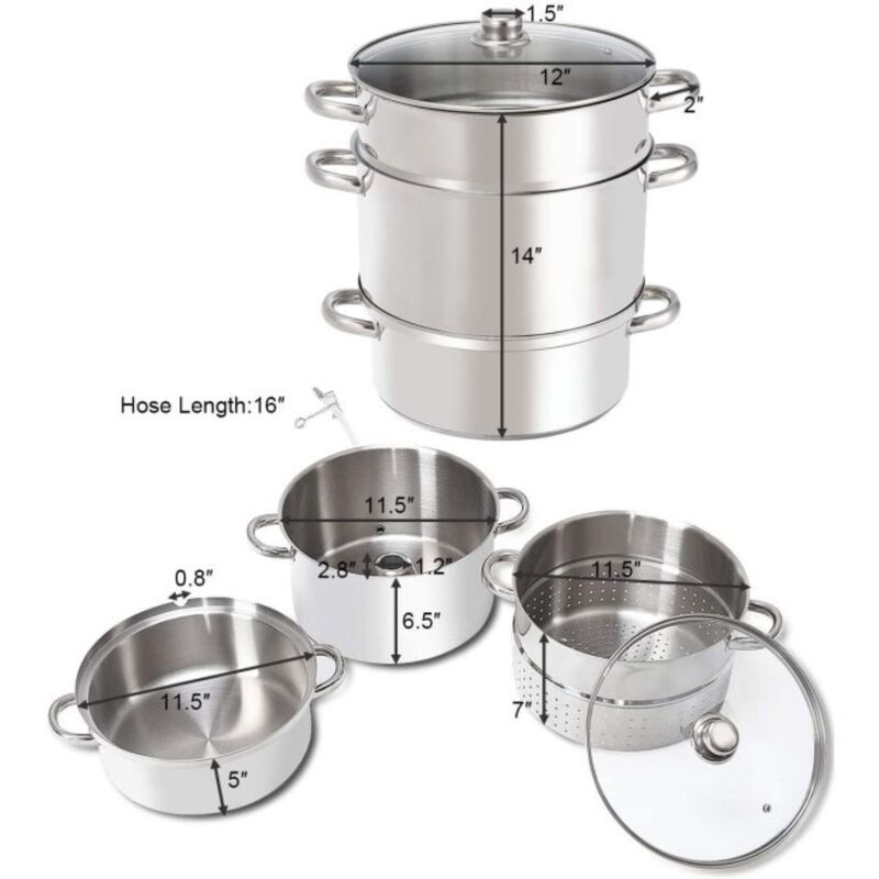 Hivvago 11 Quart Stainless Steel Steamer / Fruit Vegetable Juicer
