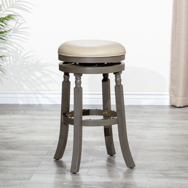 30" Barstool, Weathered Gray Finish, French Gray Leather Seat