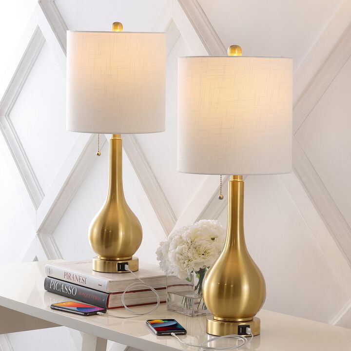 Tyler Modern Classic Gourd Iron LED Table Lamp with Pull Chain with Dual USB Charging Port (Set of 2)