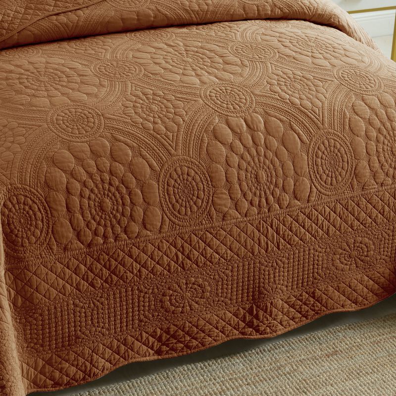 MarCielo 3 PCS 100% Cotton Oversized Bedspread Quilt Set Embroidery TF