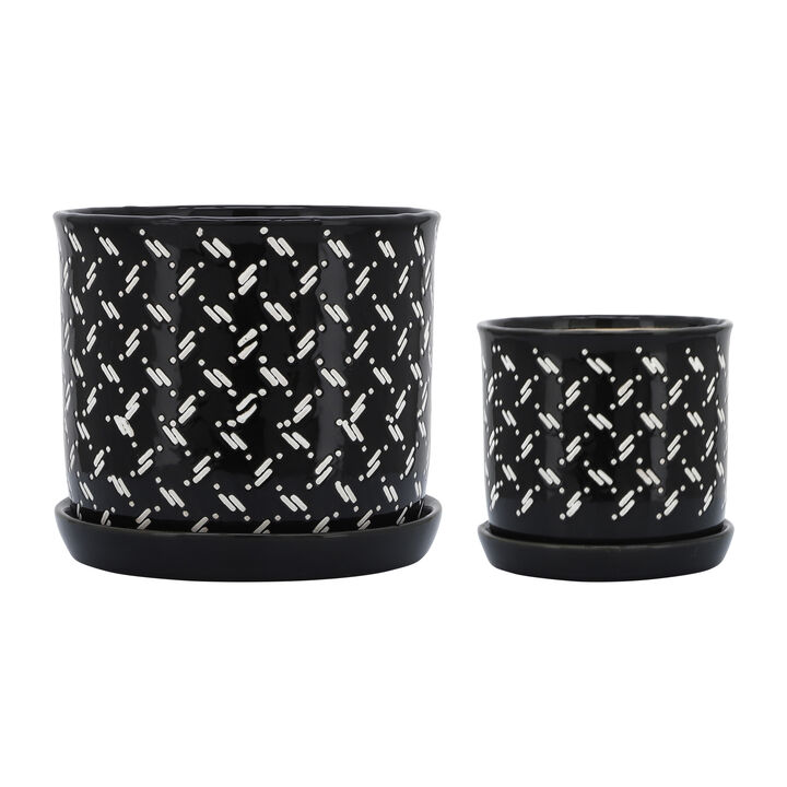 Dots Planter with Saucer, Black Set