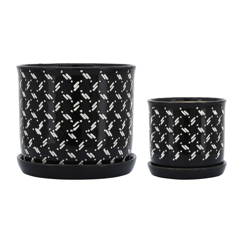 Dots Planter with Saucer, Black Set
