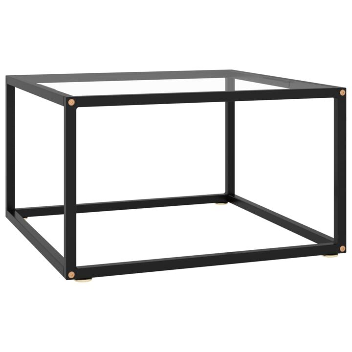 vidaXL Modern Coffee Table with Tempered Glass & Powder-Coated Steel, Compact Design for Efficient Space Usage, 23.6"x23.6"x13.8", Black